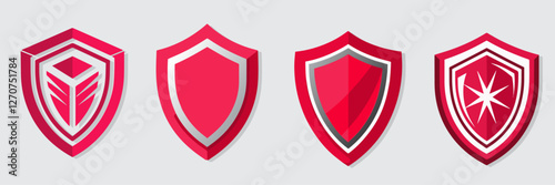 vector illustration of a protection shield set isolated on white background , Defense symbol, Safe guard flat illustration design.