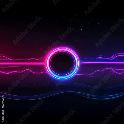 Luminous Circle Portal Gateway Futuristic Cyberpunk Theme Electric Glowing Bands Deep Space Backdrop photo