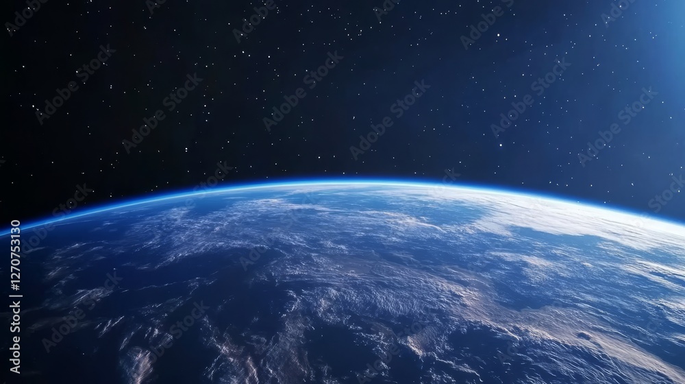Fototapeta premium A breathtaking view of Earth from space showcasing the curvature and atmosphere against a starry backdrop