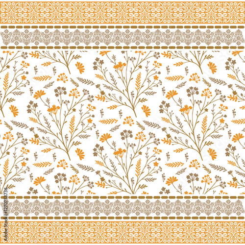 botanical seamless pattern with repeat floral border embroidery for wallpaper and bedding
