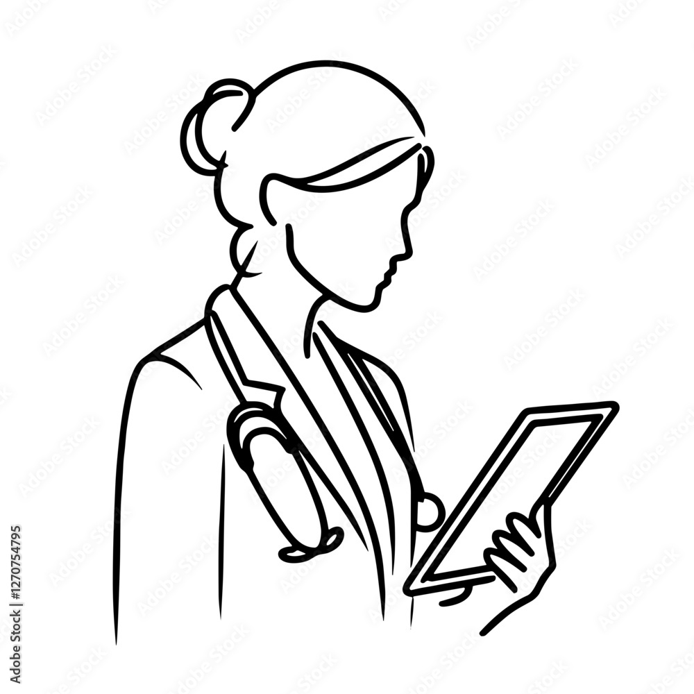 Doctor with tablet icon, black and white PNG for medical and healthcare design Doctor with tablet icon, black and white PNG for medical and healthcare design