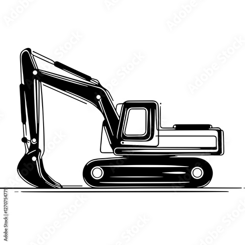 Excavator icon, black and white PNG for construction and heavy machinery design