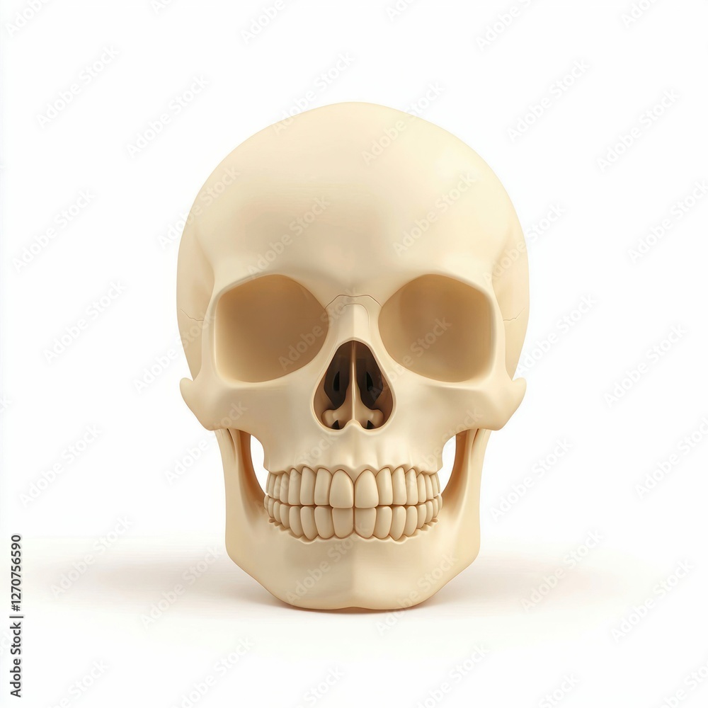 Obraz premium Realistic Human Skull Isolated on White Background