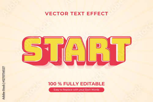 Editable 3D Text Effect, Start Button Vector Graphic