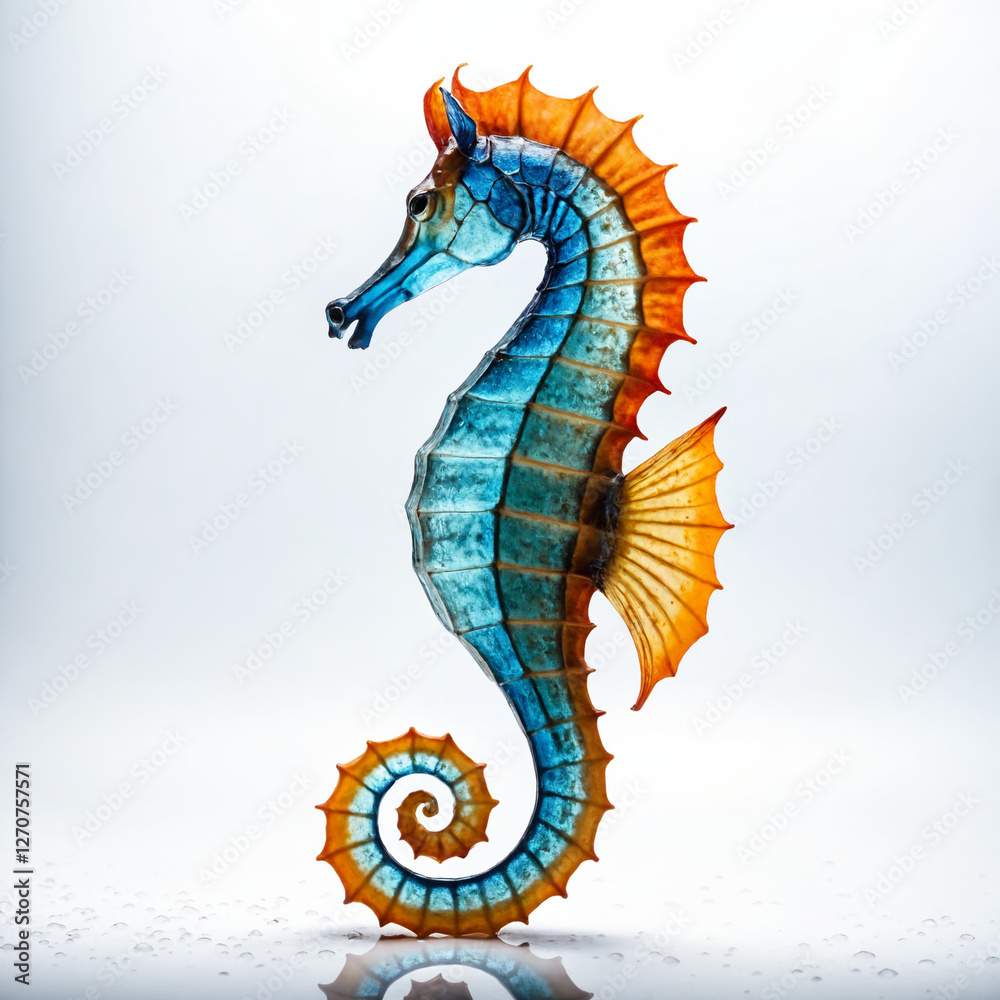 Fototapeta premium A vibrant, stylized seahorse logo with a gradient blue body and orange accents, embodying a sense of underwater grace and beauty