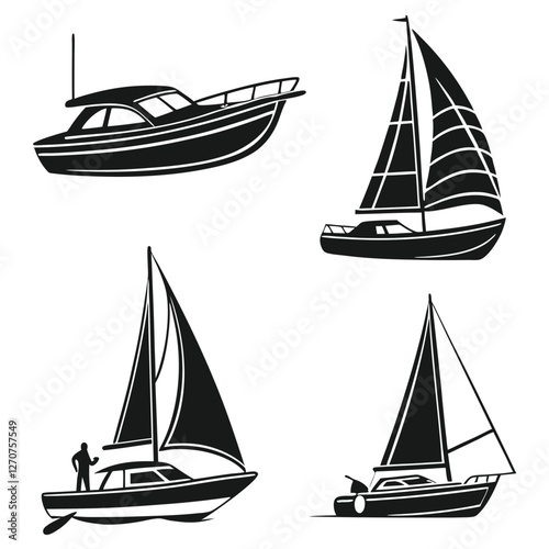 Sailing and Motorboat Silhouette Set