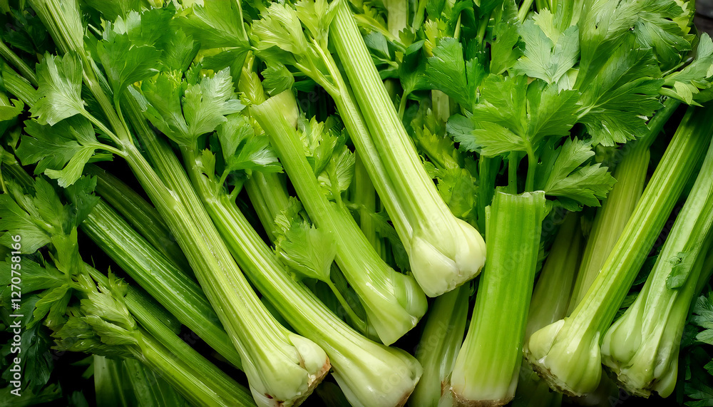 Detailed view of fresh celery stalks, emphasizing their crisp texture and light green color. Perfect for healthy food, salads, or vegetable concepts. Texture, background. Detailed view of fresh celery stalks, emphasizing their crisp texture and light green color. Perfect for healthy food, salads, or vegetable concepts. Texture, background.