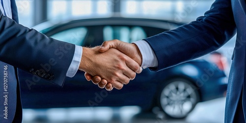 Business Handshake Agreement in Car Dealership