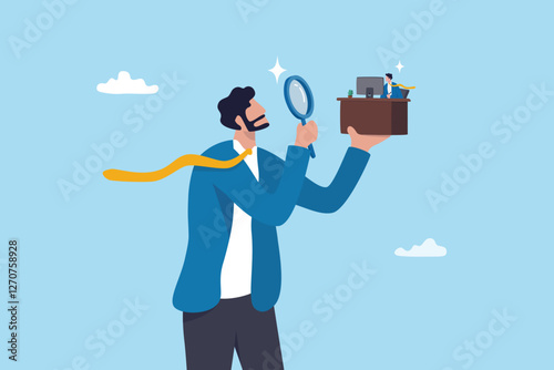 Employee monitoring in remote work, micro management watching every working steps, analyzing or evaluate employee, scanning performance or observation, businessman manager watch at employee working.