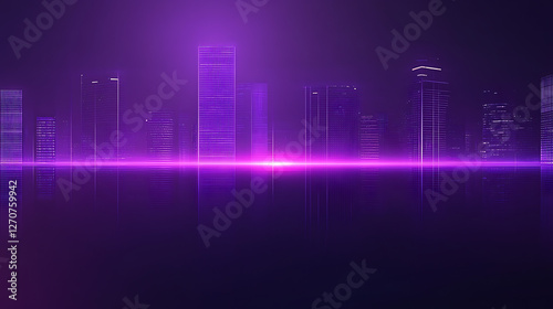 Luminous Purple Cityscape Horizon Modern Urban Scene Abstract Skyline Art Neon Glow Digital Rendering