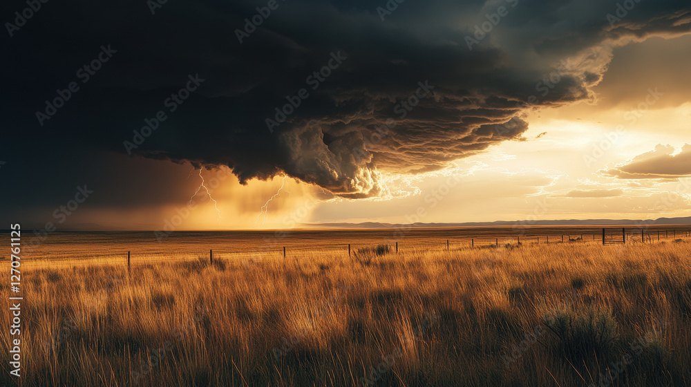A dramatic photo of an intense supercell thunderstorm over the New Mexico desert A dramatic photo of an intense supercell thunderstorm over the New Mexico desert