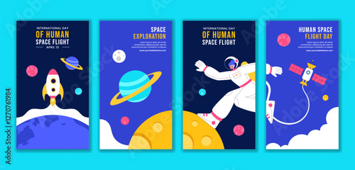 Astronaut in Space Social Media Stories Template for Human Space Flight Celebration