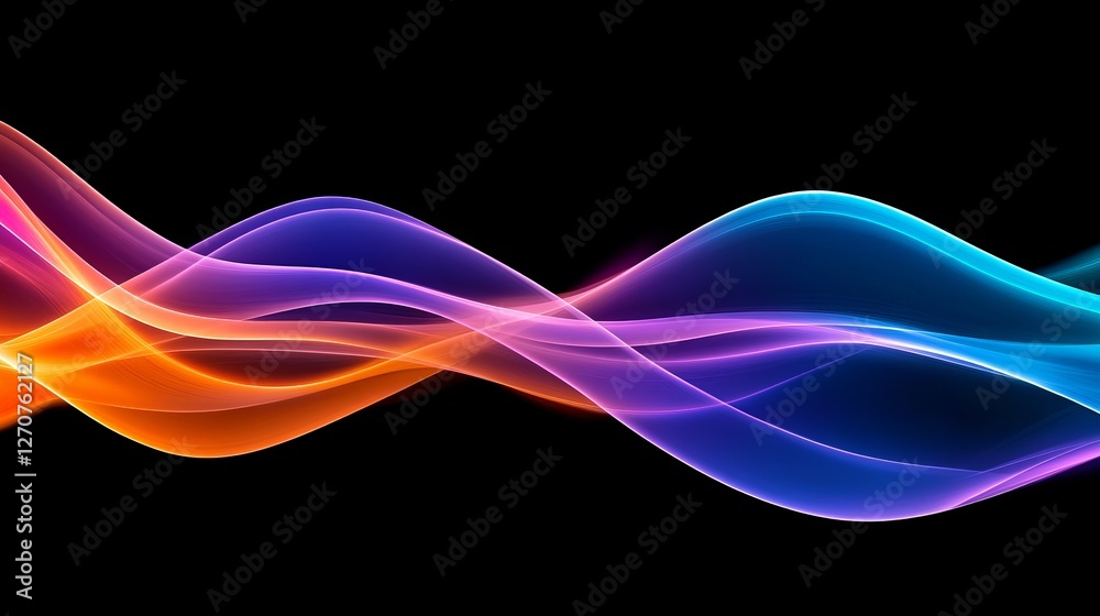Naklejka premium Colorful abstract waves flowing dynamically against a black background, creating a vibrant visual effect