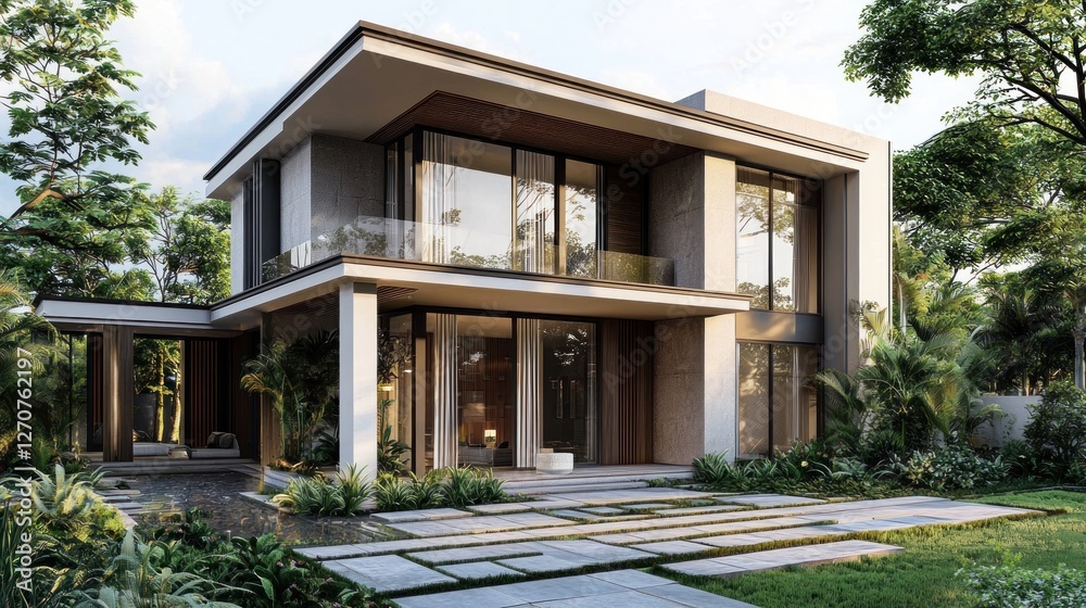 Fototapeta premium Luxury Modern House Design, Tropical Setting