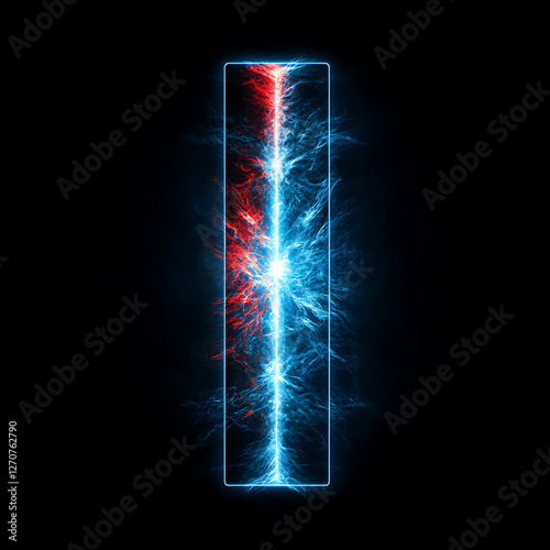 Luminous Vertical Energy Column with Dueling Red and Blue Plasma Streams Within Bright Line Frame photo