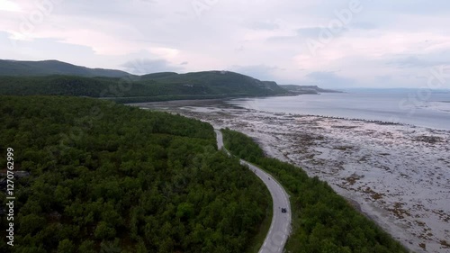 Wallpaper Mural aerial drone show a lonely isolated coastline road on the way to Nordkapp, Norway, the northernmost point in continental Europe Torontodigital.ca