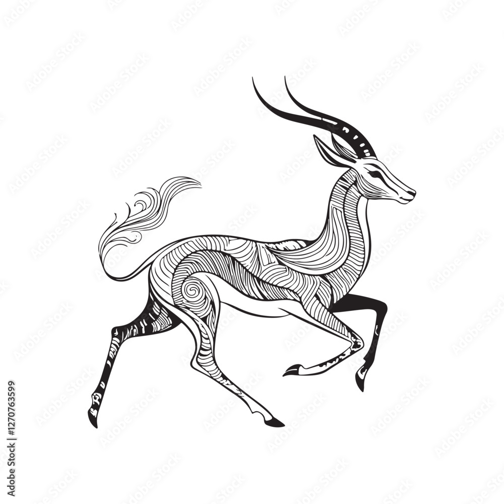 Fototapeta premium Black and White Antelope Line Artwork