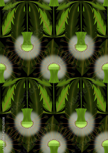Seamless dandelion pattern on black background