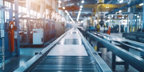 A blank production schedule board in a factory with machinery and assembly lines in the background