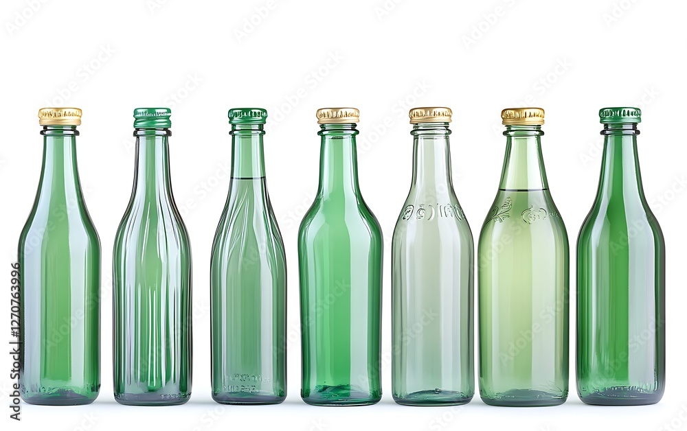 Green Glass Bottles, Various Shapes, Studio Shot. Possible Use Product Display Green Glass Bottles, Various Shapes, Studio Shot. Possible Use Product Display