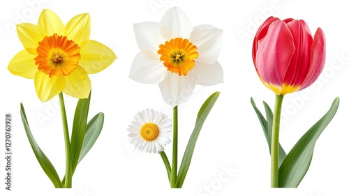 Wallpaper Mural spring flower of daffodils and tulip isolated ona  white background Torontodigital.ca