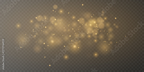 Golden light effect, glare, explosion, sparks, star. On a transparent background.