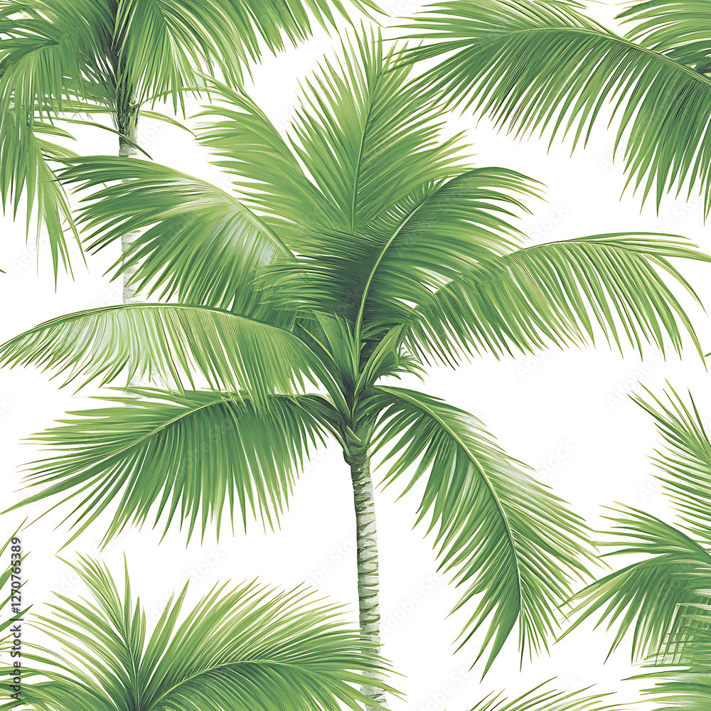 Naklejka premium Lush Palm Tree Canopy Green Aesthetic Tropical Pattern Background Design Beautiful Serene Backdrop