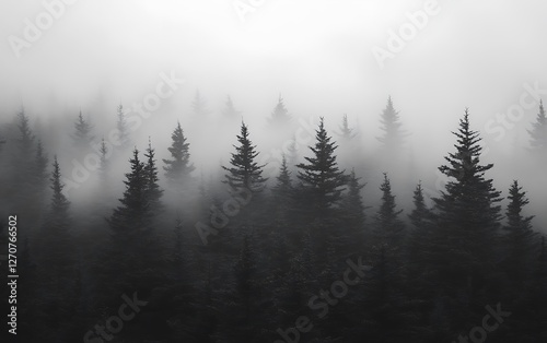Misty forest landscape, tranquil scene, nature photography, suitable for wallpaper or screensaver