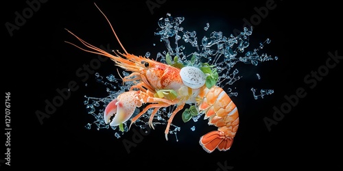 Crawfish/Crayfish in Dramatic Water Splash: Fresh Seafood Photography