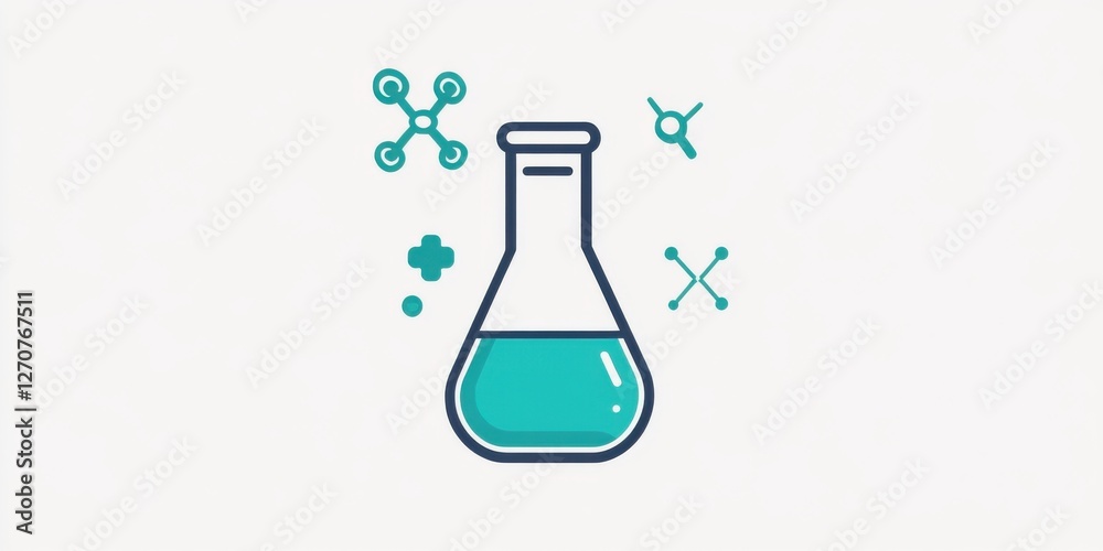 Chemical science concept with flask and molecular structure icons Chemical science concept with flask and molecular structure icons