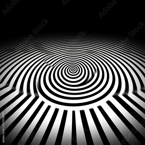 Mesmerizing Black and White Hypnotic Spiral Design Illusion Optical Art Visual Perspective Rendering
