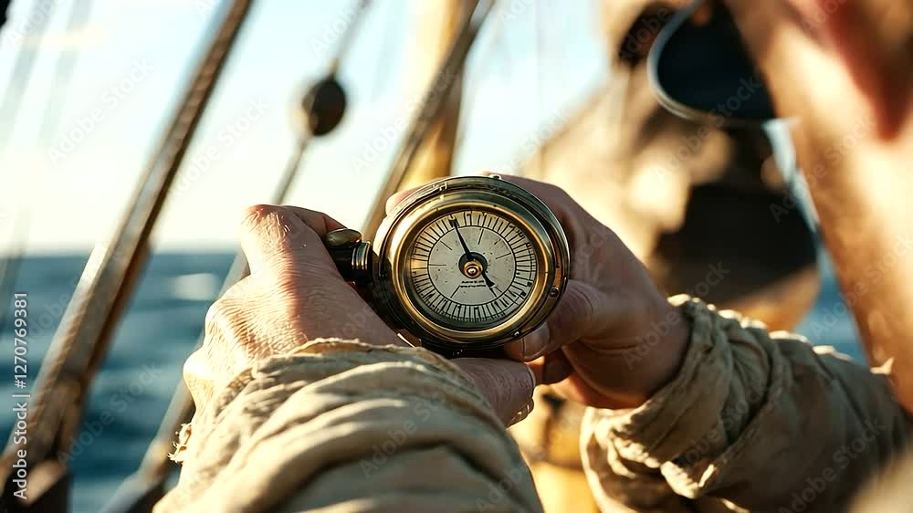 A sailor using a chronometer to calculate longitude at sea