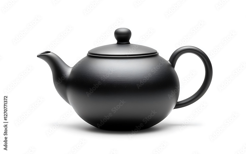 Black teapot on white background. Still life for tea preparation or kitchenware catalog Black teapot on white background. Still life for tea preparation or kitchenware catalog