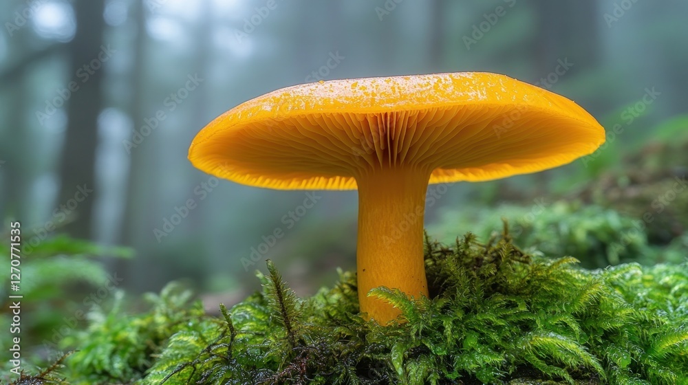 Fototapeta premium Orange mushroom in foggy forest