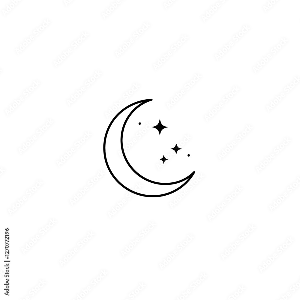 Minimalist Crescent Moon With Stars Design on a Clean White Background Minimalist Crescent Moon With Stars Design on a Clean White Background