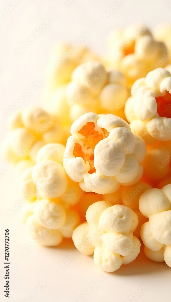 Closeup of freshly popped popcorn highlighting texture and fluffy appearance Closeup of freshly popped popcorn highlighting texture and fluffy appearance