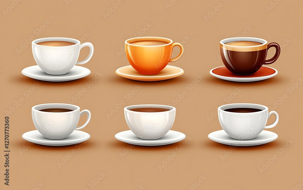 Various coffee cups and drinks displayed Various coffee cups and drinks displayed