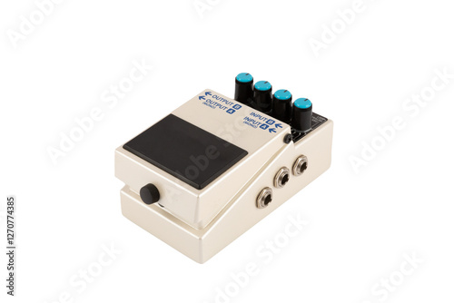 White guitar effects pedal isolated no background cutout