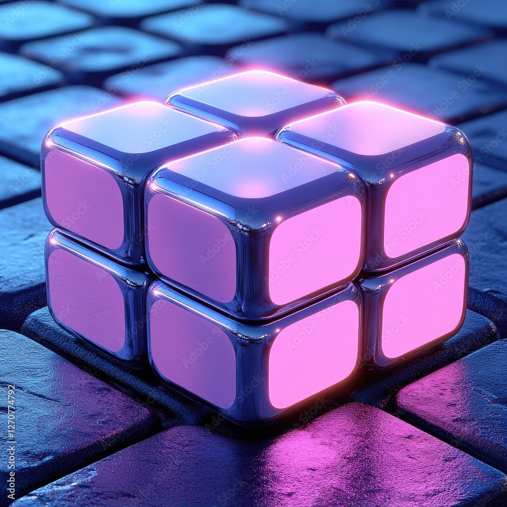 Glowing Cubes Abstract 3D Art Design