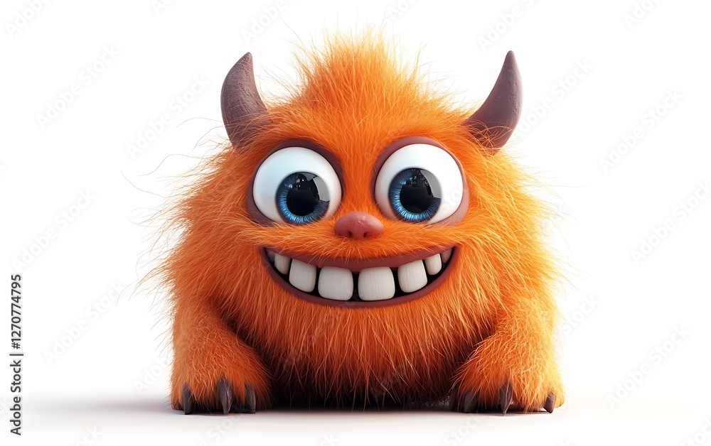 Cartoon monster smiling, happy, cute, 3D render, digital illustration, fun, character design Cartoon monster smiling, happy, cute, 3D render, digital illustration, fun, character design