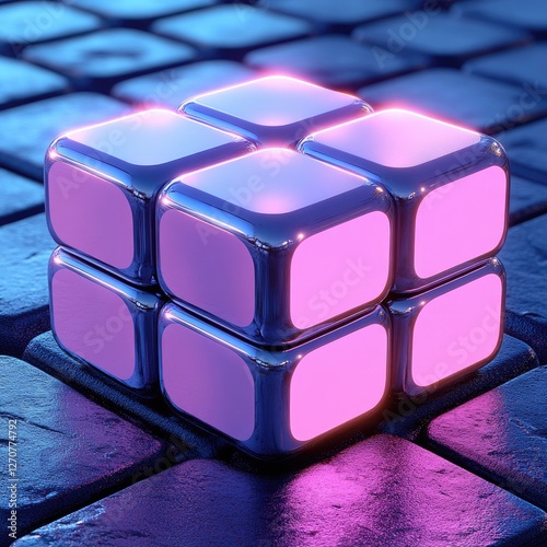 Obraz na płótnie Glowing Cubes Abstract 3D Art Design w salonie
