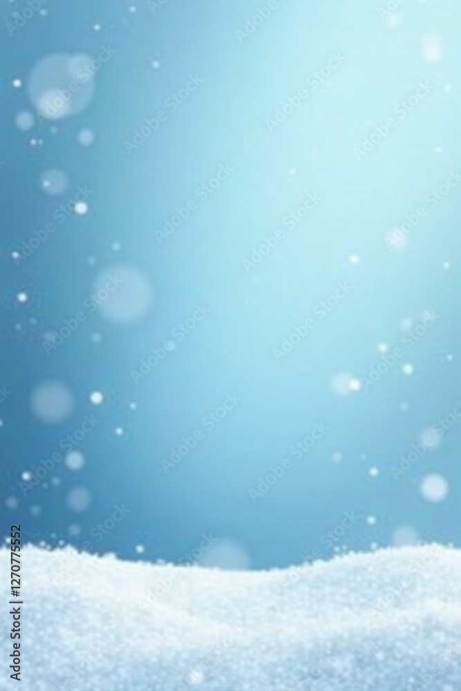 Serene Winter Scene A Soft, Blue Sky with Falling Snowflakes Gently Landing on a Pristine, White Snowdrift Serene Winter Scene A Soft, Blue Sky with Falling Snowflakes Gently Landing on a Pristine, White Snowdrift