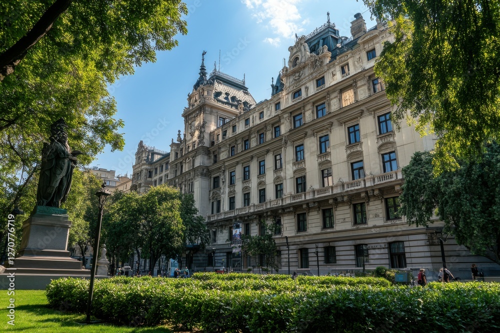 Fototapeta premium Novi Sad: City House and Svetozar Miletic Monument on Freedom Square - European Architecture