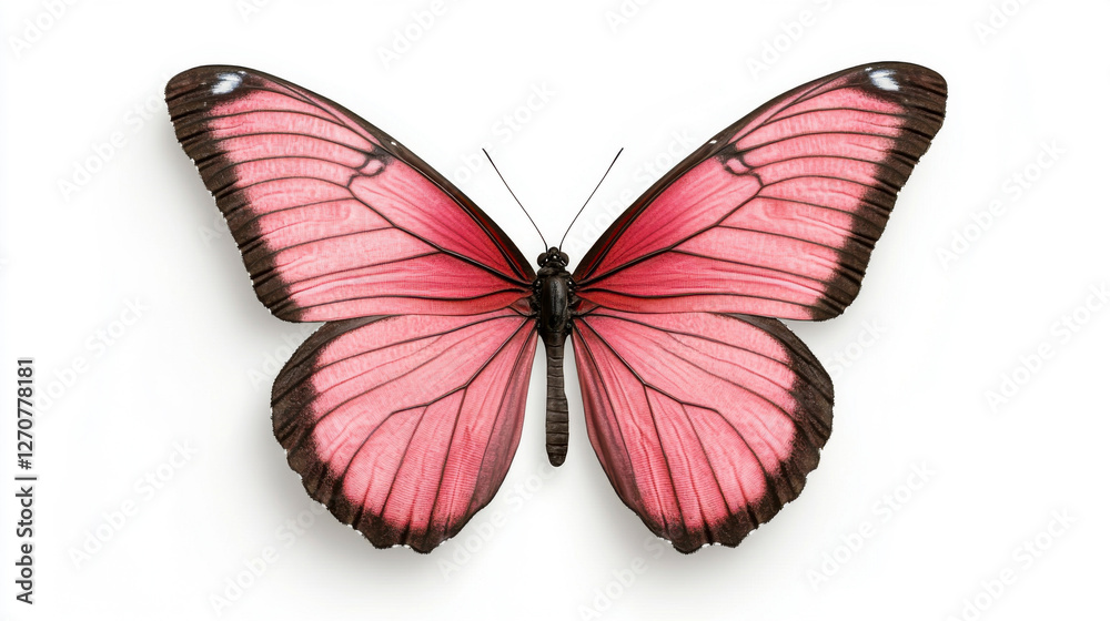 Fototapeta premium Pink Butterfly on White Background Detailed Closeup View