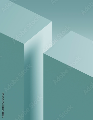 Abstract angular shapes in soft teal hues embody minimalism and tranquility photo