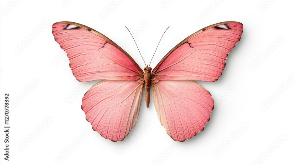 Fototapeta premium Delicate Pink Butterfly on White Background