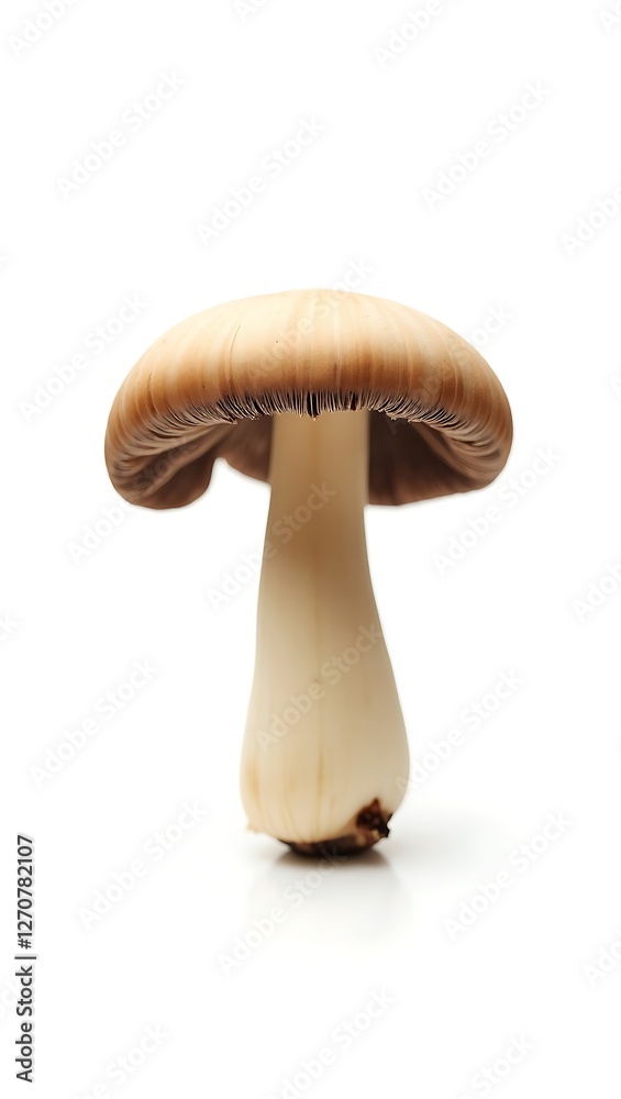 Closeup of a single mushroom showcasing its natural texture and form Closeup of a single mushroom showcasing its natural texture and form