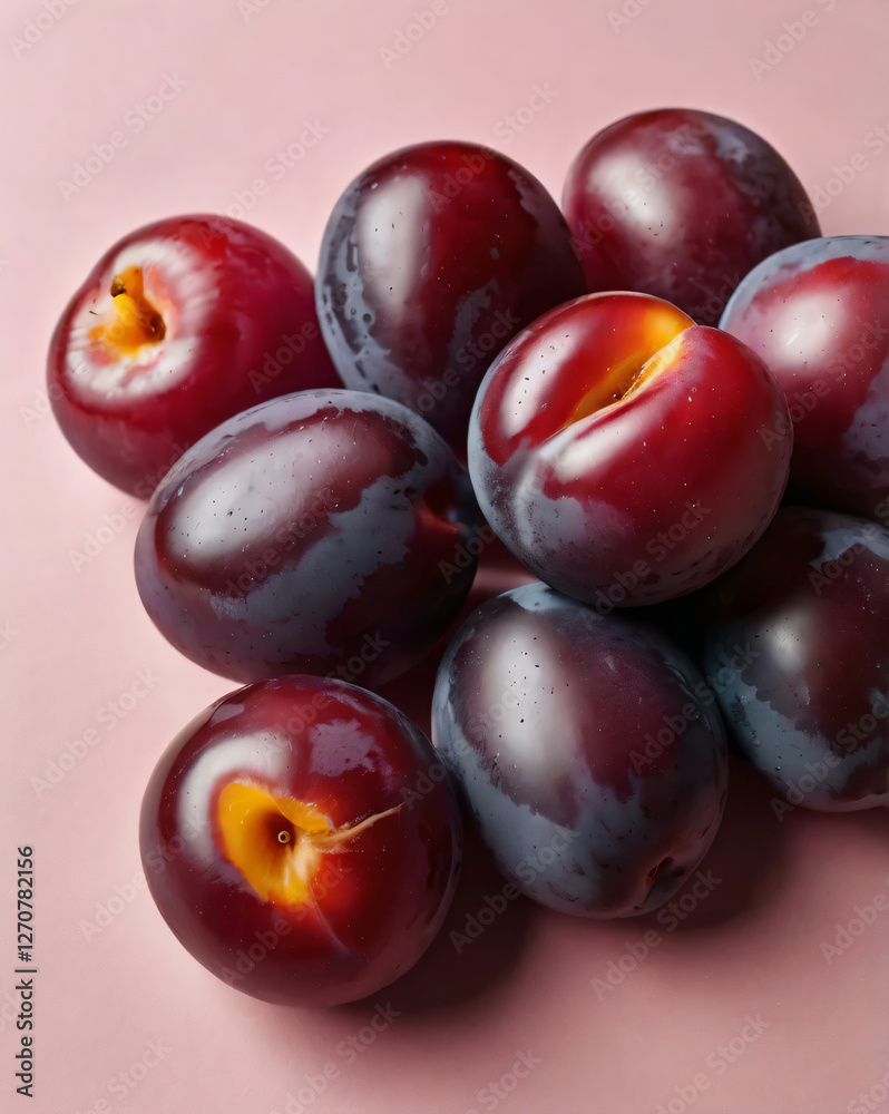 Plums in a studio setting, highlighting their vibrant hues. Plums in a studio setting, highlighting their vibrant hues.