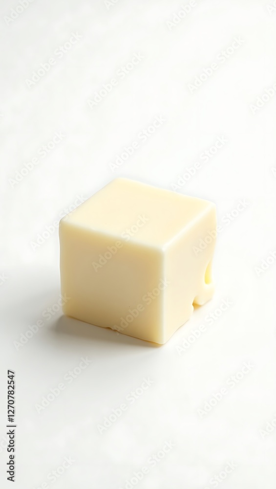 Detailed closeup of a yellow butter cube on plain light background Detailed closeup of a yellow butter cube on plain light background