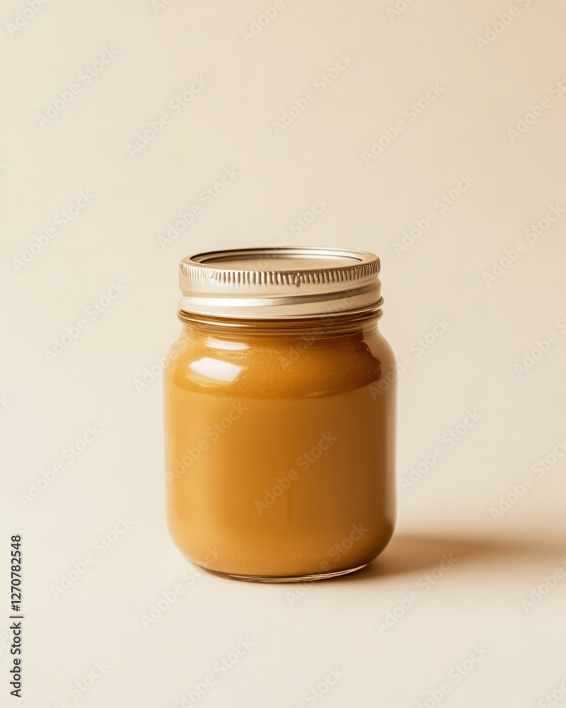 Peanut Butter Jar. Small Jar of Peanut Butter with Copy Space and Blank Label Peanut Butter Jar. Small Jar of Peanut Butter with Copy Space and Blank Label